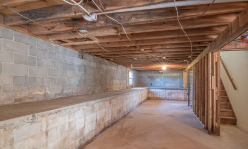 Empty basement showing crawl space moisture conditions