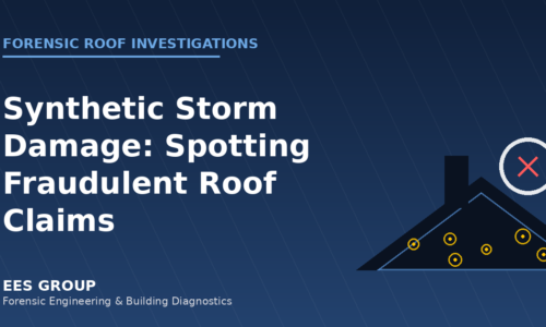 Synthetic storm damage on a roof being inspected for fraudulent hail marks