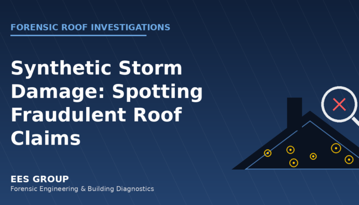 Synthetic storm damage on a roof being inspected for fraudulent hail marks